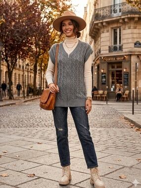 Devoted By Dex Full Zip Open Knit Sweater Vest Cardigan Gray Size M